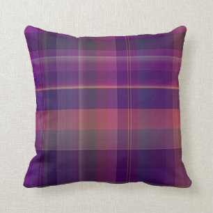Dark Purple Madras Plaid Stripe Pattern Throw Pillow