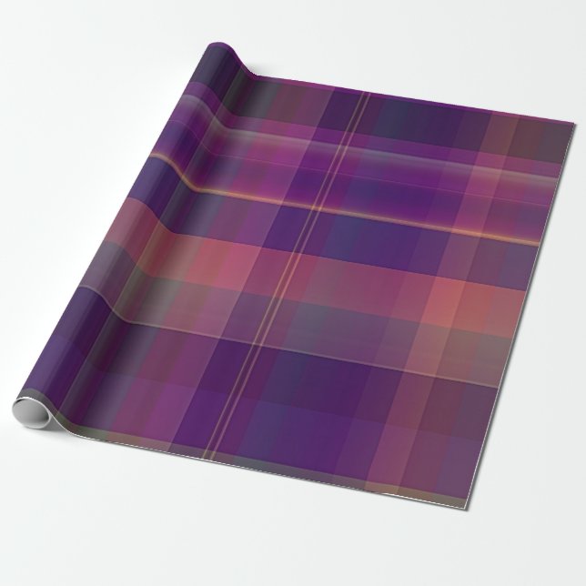 Dark Purple Madras Plaid Stripe Pattern Wrapping Paper (Unrolled)