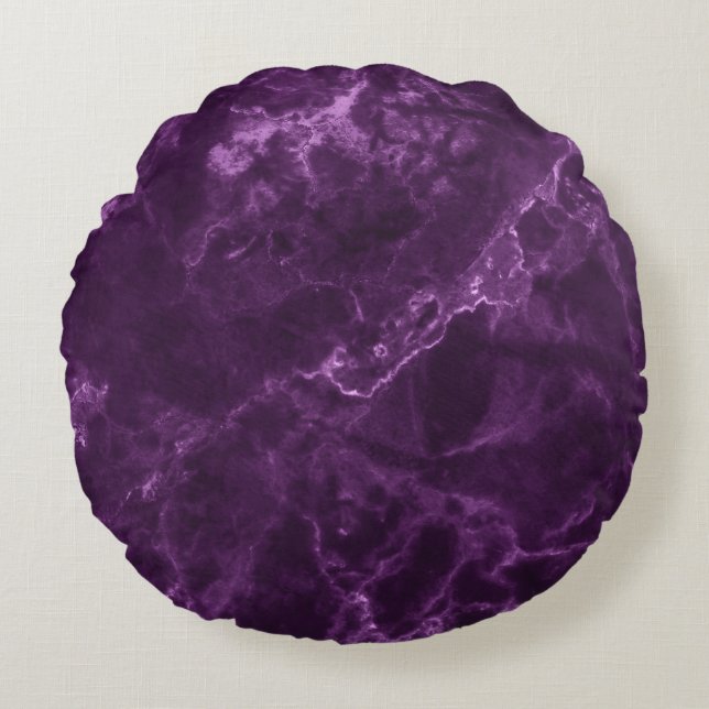 Dark purple marble: luxurious texture. round pillow (Front)