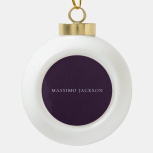 Dark Purple Minimalist Plain Modern  Ceramic Ball Christmas Ornament