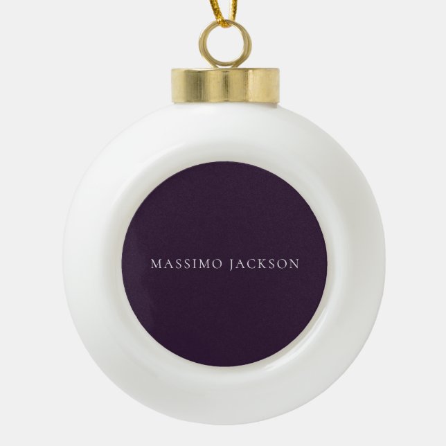 Dark Purple Minimalist Plain Modern  Ceramic Ball Christmas Ornament (Front)