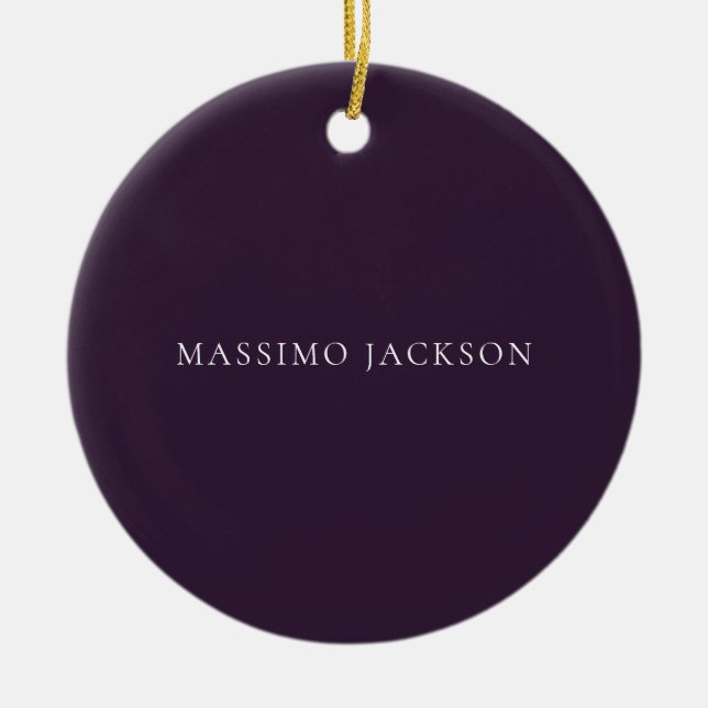 Dark Purple Minimalist Plain Modern  Ceramic Ornament (Front)