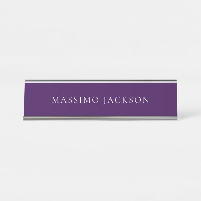 Dark Purple Minimalist Plain Modern  Desk Name Plate (Front)