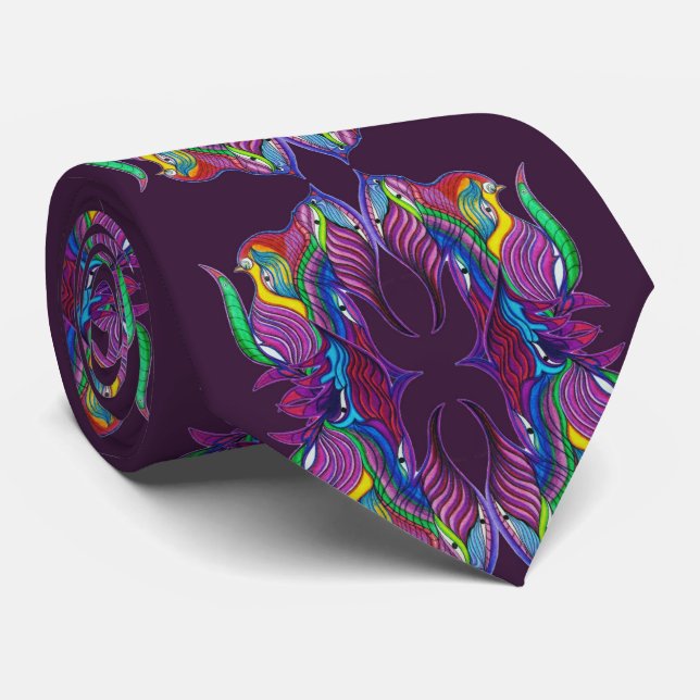Dark purple modern psychedelic mandala pattern tie (Rolled)