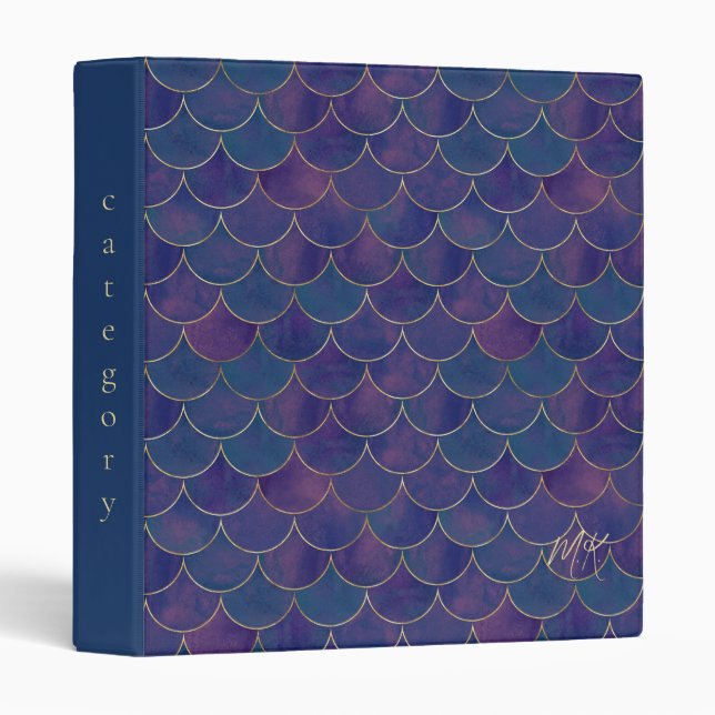Dark Purple Monogram Mermaid  Binder (Front/Spine)