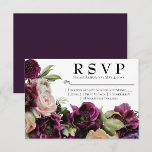 Dark Purple Moody Vintage Floral Wedding RSVP Card