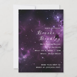 Dark Purple Nebula Beach Wedding Invitation