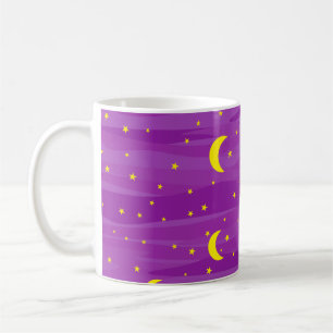 Dark Purple Night Sky - Stars and Moon Pattern  Coffee Mug