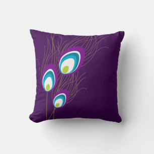 Dark Purple Peacock Feathers Throw Pillow