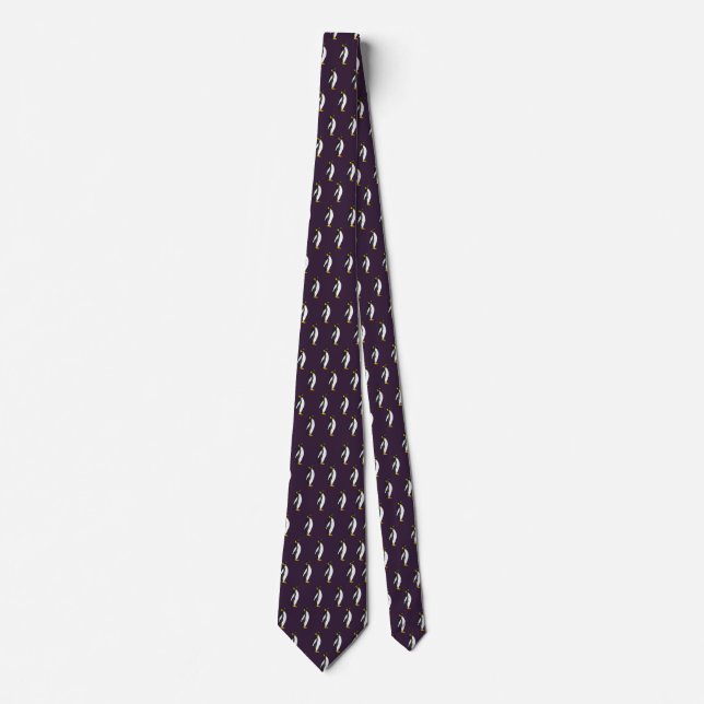 Dark Purple Penguin Animal Lovers Neck Tie (Front)