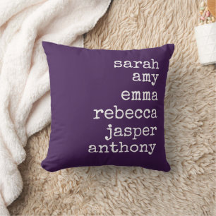 Dark Purple Personalized Family Names Monogram  Throw Pillow
