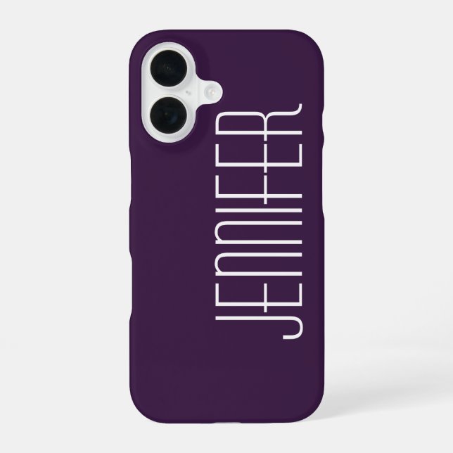 Dark Purple, Personalized Jumbo Custom Name iPhone 16 Case (Back)
