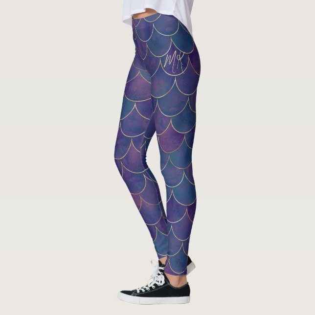 Dark Purple Personalized Mermaid  Leggings (Left)