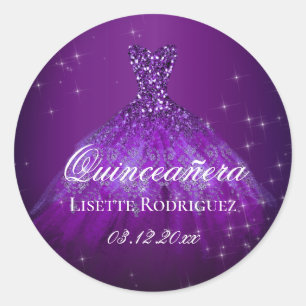 Dark Purple Personalized Quinceanera Classic Round Sticker
