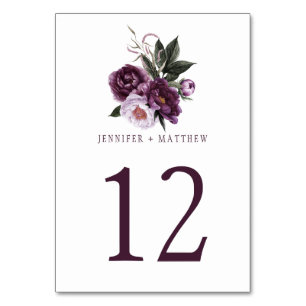 Dark Purple Plum Pink Floral Greenery Table   Number