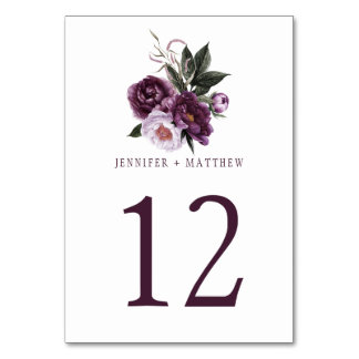 Dark Purple Plum Pink Floral Greenery Table | Number