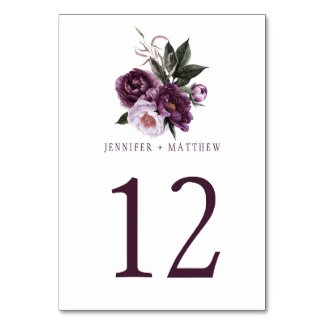 Dark Purple Plum Pink Floral Greenery Table | Table Number