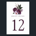 Dark Purple Plum Pink Floral Greenery Table | Table Number<br><div class="desc">Dark purple,  plum,  and pink peonies with greenery and leaves table cards. You must number each card individually and add to your cart one at a time. If you need help or would like this design on a matching product,  please contact me through my store.</div>