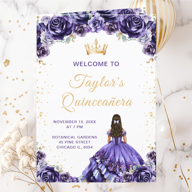 Dark Purple Princess Floral Quinceañera Program (Creator Uploaded)