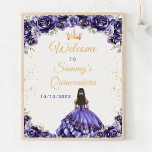Dark Purple Princess Quinceañera Welcome Poster