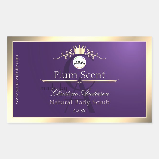 Dark Purple Product Label Gold Frame Logo Monogram (Front)