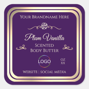 Dark Purple Product Label Gold Frame with Logo