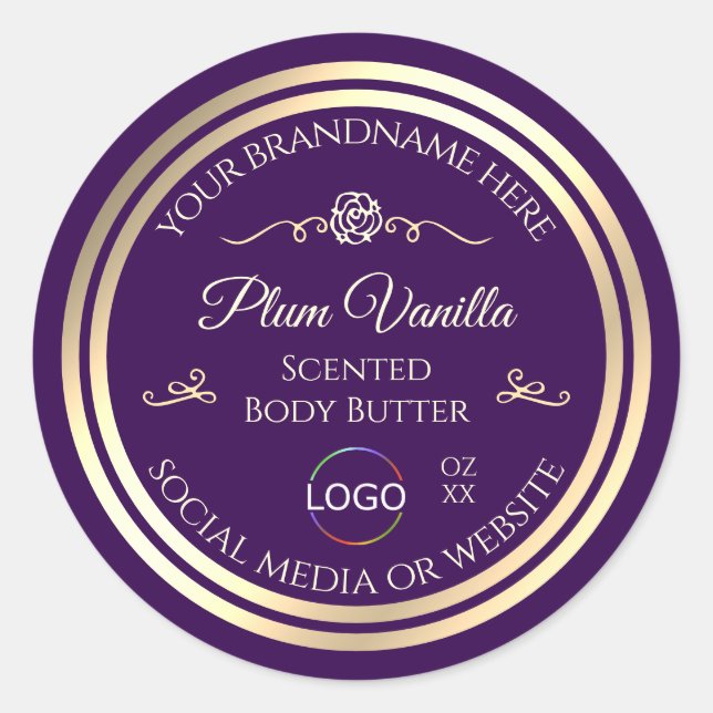 Dark Purple Product Label Gold Frame with Logo (Front)