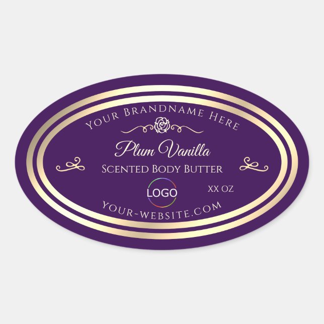 Dark Purple Product Label Gold Frame with Logo (Front)