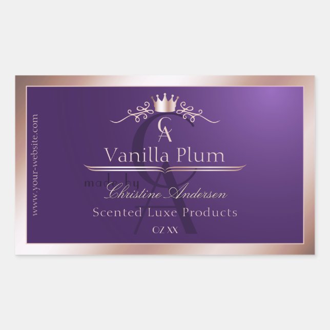 Dark Purple Product Label Rose Gold Frame Monogram (Front)