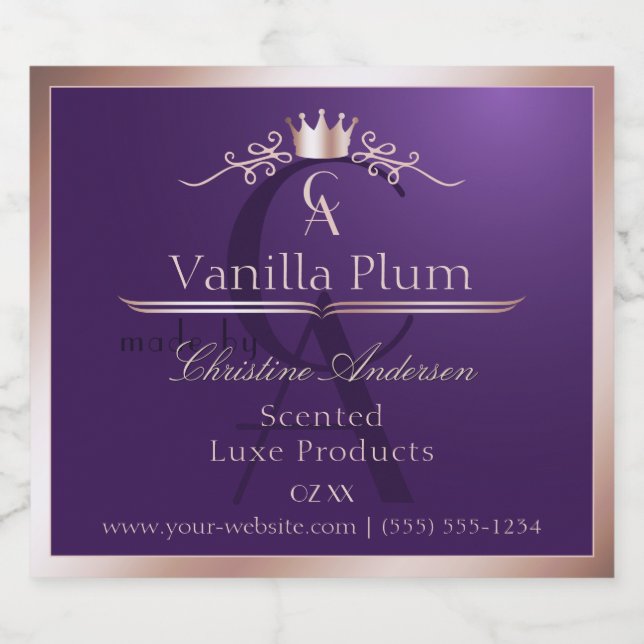 Dark Purple Product Label Rose Gold Frame Monogram (Single Label)