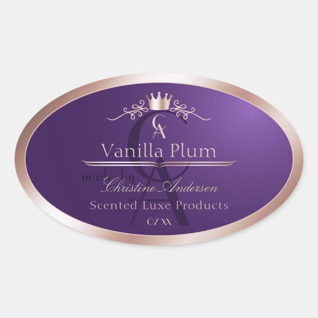 Dark Purple Product Label Rose Gold Frame Monogram (Front)