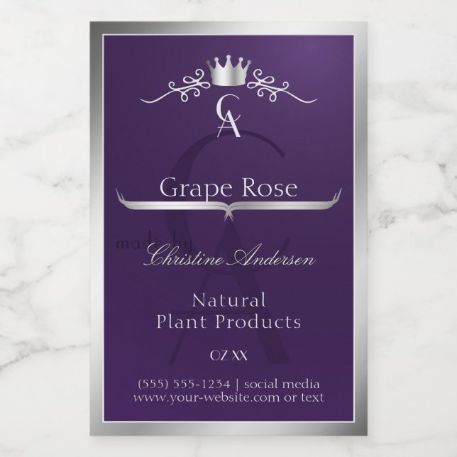 Dark Purple Product Label Silver Frame Monogram (Single Label)