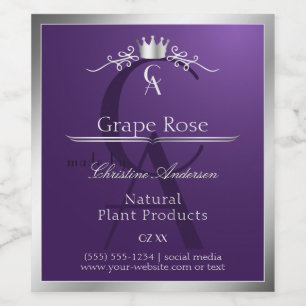 Dark Purple Product Label Silver Frame Monogram