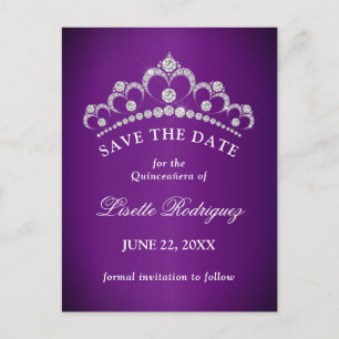 Dark Purple Quinceanera Save The Date Postcard