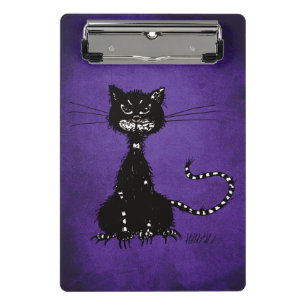 Dark Purple Ragged Evil Black Cat Mini Clipboard