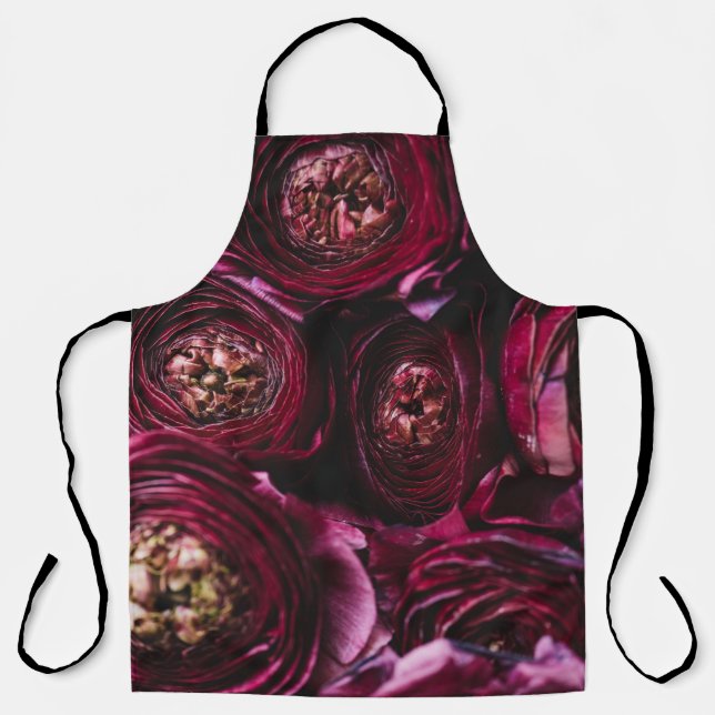Dark Purple Ranunculus, Blossoming Close-Up. Apron (Front)