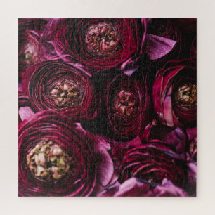 Dark Purple Ranunculus, Blossoming Close-Up. Jigsaw Puzzle