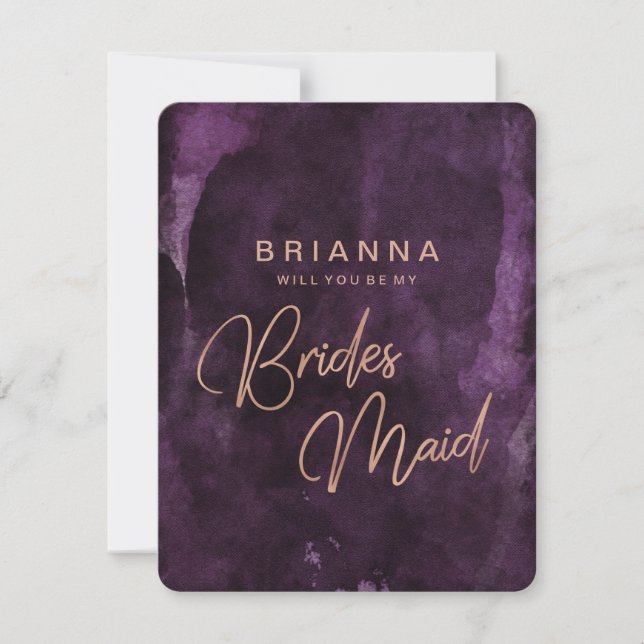 Dark Purple Rose Gold Will You Be My Bridesmaid Invitation (Front)