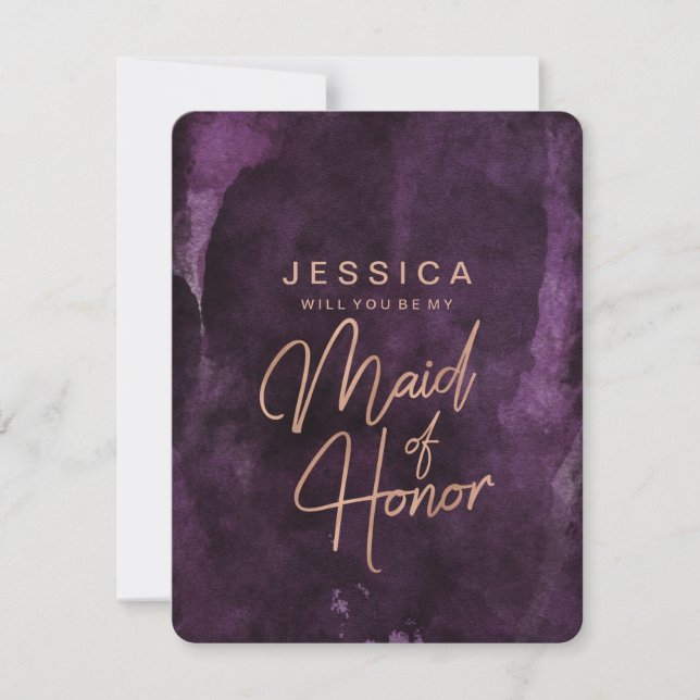 Dark Purple Rose Gold Will You Be My Maid of Honou Invitation (Front)