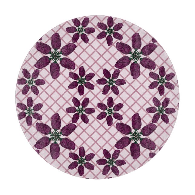 Dark Purple Rose Pattern — Elegant Plum Flora Cutting Board (Front)