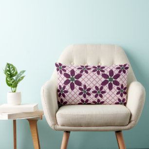Dark Purple Rose Pattern — Elegant Plum Flora Lumbar Pillow