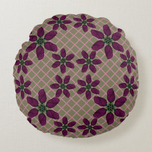 Dark Purple Rose Pattern — Elegant Plum Flora Round Pillow