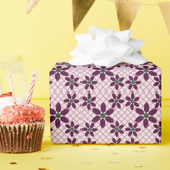 Dark Purple Rose Pattern — Elegant Plum Flora Wrapping Paper (Birthday Party)