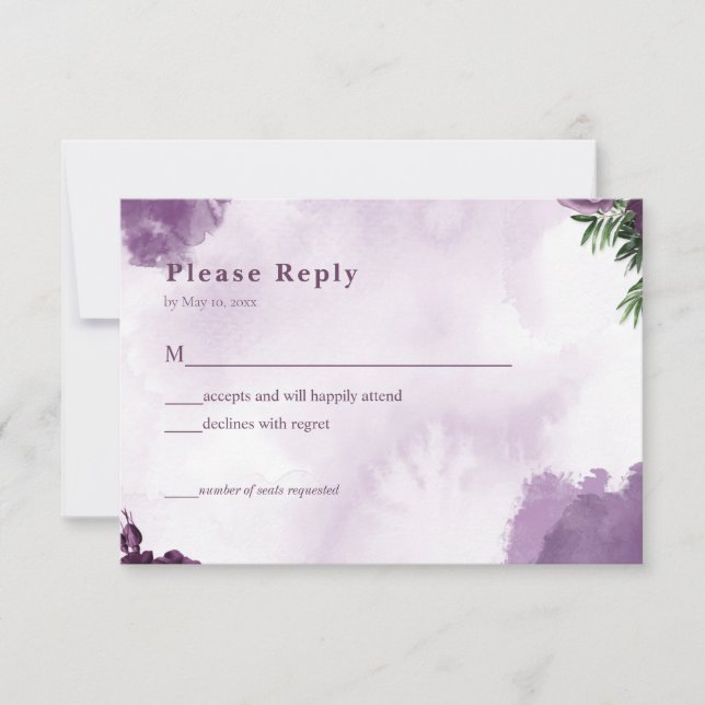Dark Purple Roses Floral Gothic Wedding RSVP Card (Front)