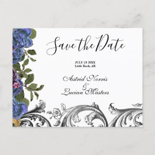 Dark Purple Roses Save the Date Announcement Postcard