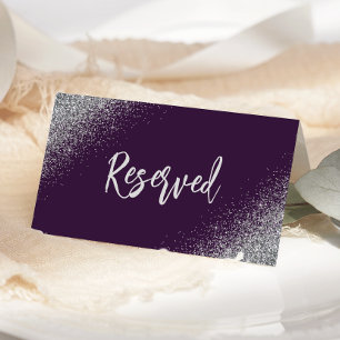 Dark Purple Silver Glitter Reserved Wedding Place Card