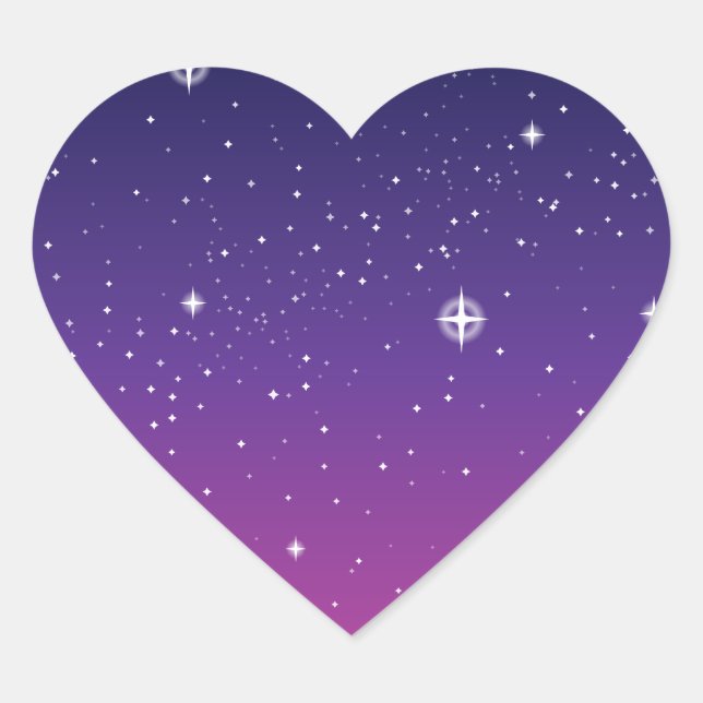 Dark Purple Starry Night Sky Heart Sticker (Front)
