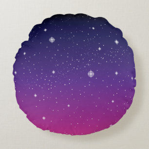 Dark Purple Starry Night Sky Round Pillow