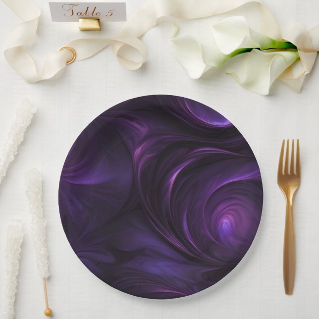 Dark Purple Swirl Design Paper Plate (Wedding)