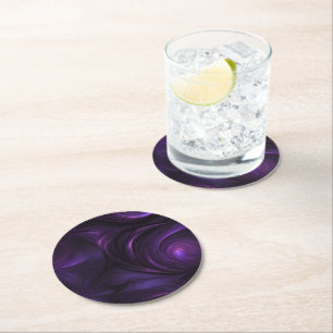 Dark Purple Swirl Design Round Paper Coaster